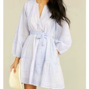 NWT Roller Rabbit Surry Nydia White Blue 100% Cotton Voile Dress XL